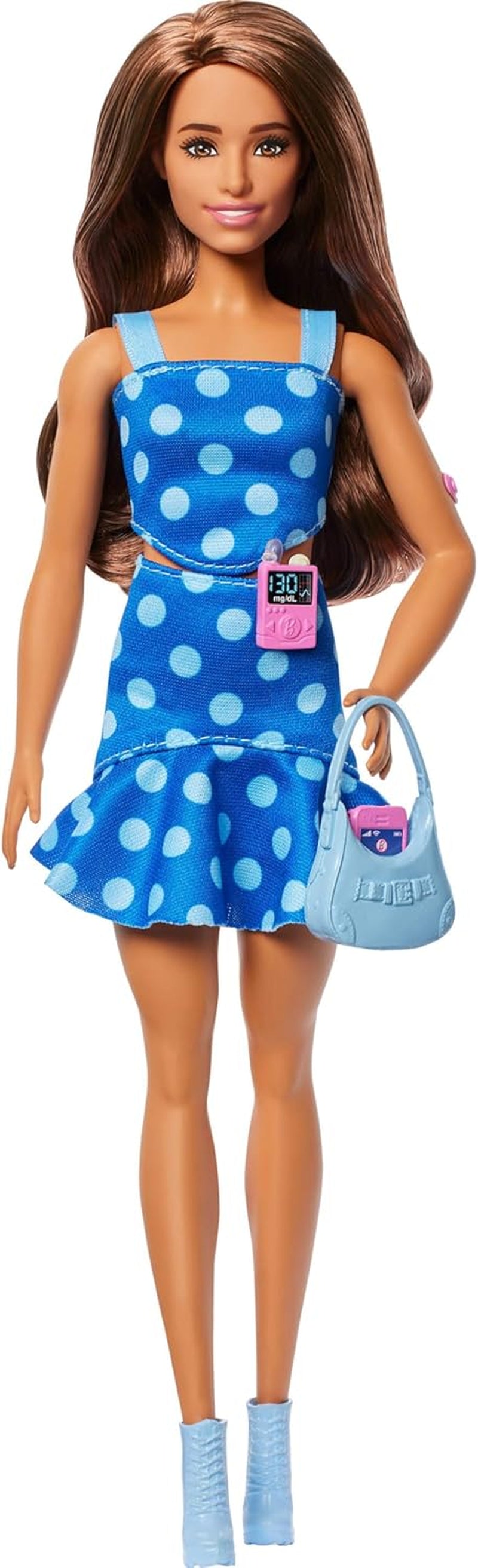 Barbie Fashionistas #242 Bambola con diabete di tipo 1 e vestito a pois e accessori in collaborazione con Breakthrough T1D, HYT97