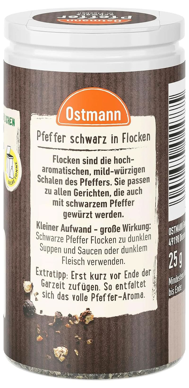 Ostmann - Pepe nero in scaglie, 25 grammi Condimente Naty Shop