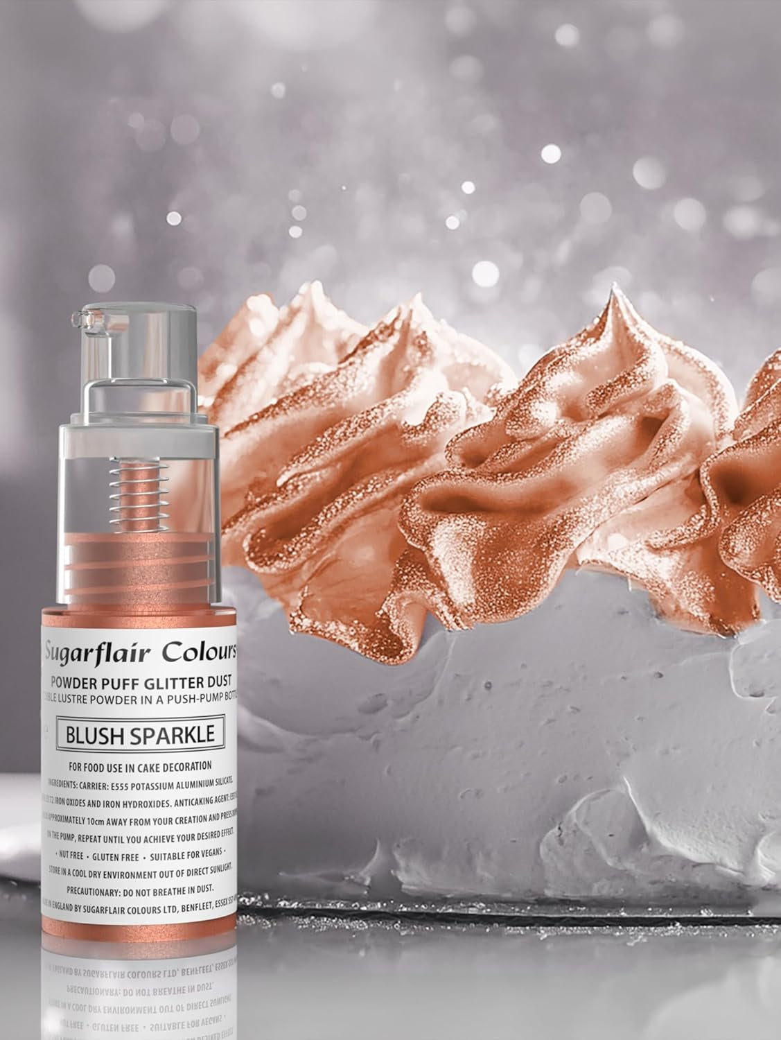 Sugarflair Pump Powder Spray, Glitter, Blush, Glitter - colorante alimentare per torte, spray non aerosol per torte, muffin e altro - 10 g