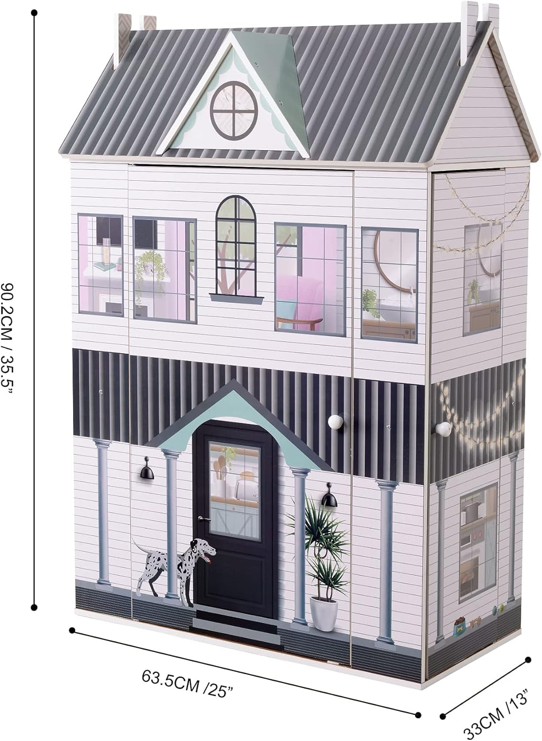 Olivia's Little World Dreamland Casa delle bambole interattiva in legno a 3 livelli con 13 accessori per mobili per bambole Bianco TD-13632A