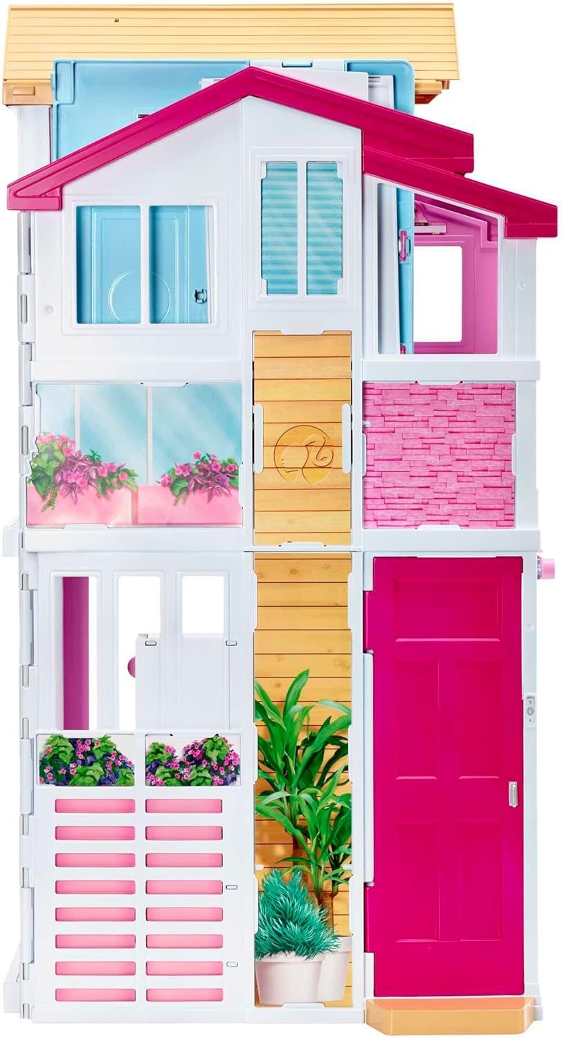 Barbie House Dream Villa Casa a schiera a 3 piani e 5 stanze con accessori come mobili, pieghevole e portaoggetti, giocattoli a partire da 3 anni, DLY32 Naty Shop Case delle bambole