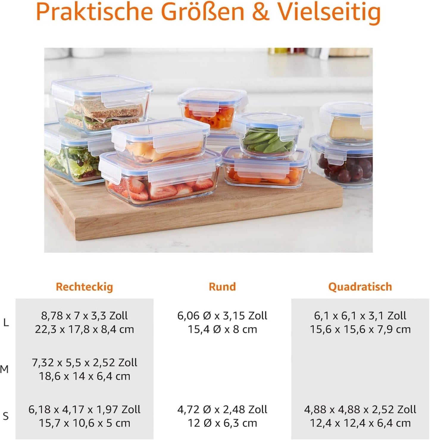 Amazon Basics Contenitori per alimenti in vetro con coperchio Confezione da 20 (10 contenitori + 10 coperchi) Scatole per alimenti trasparenti senza BPA Naty Shop