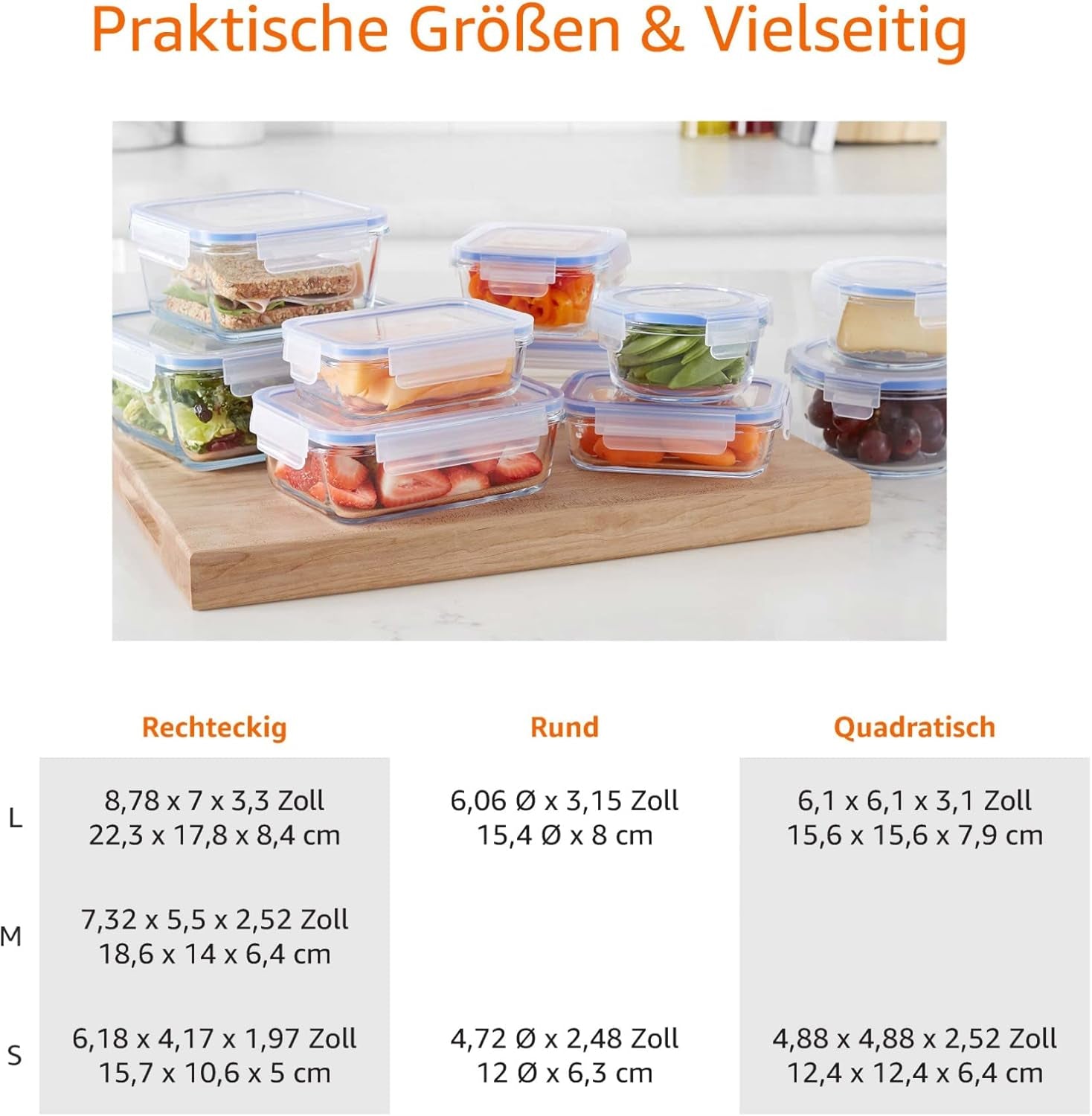 Amazon Basics Contenitori per alimenti in vetro con coperchio Confezione da 20 (10 contenitori + 10 coperchi) Scatole per alimenti trasparenti senza BPA Naty Shop