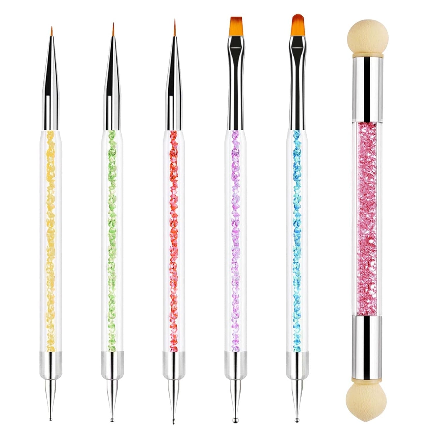 Sularpek 6 Pezzi Pinsel per Nail Art, Pinsel per Nail Art, Set di Pinsel per Nail Art, Set di Pinsel per Nail Art, Strumenti per punteggiare Nail Art con 1 applicatore a pennello in spugna, Accessori per Nail Art per design fai da te per Nail Art
