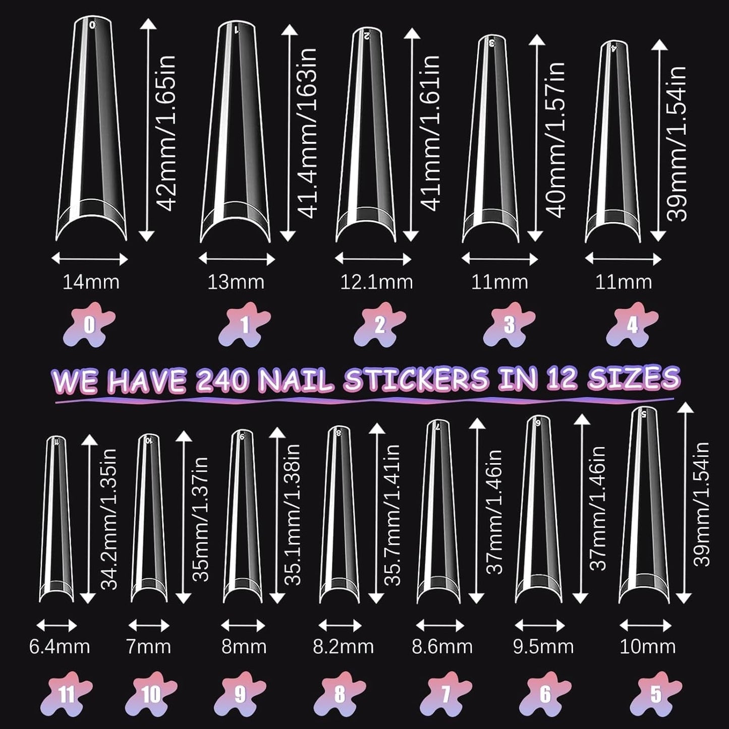 Unghie Finte Extra Lunghe Trasparenti 240 Pezzi Unghie Finte Mezza Copertura Unghie Finte Quadrate Dritte Estensioni per Unghie Alla Francese per Saloni di Nail e Nail Art Fai da Te