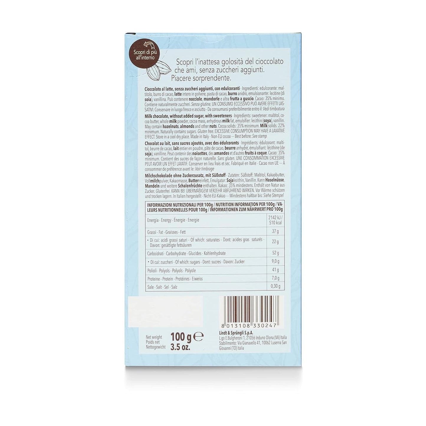 Barrette al lattosio, senza zuccheri aggiunti, 100g