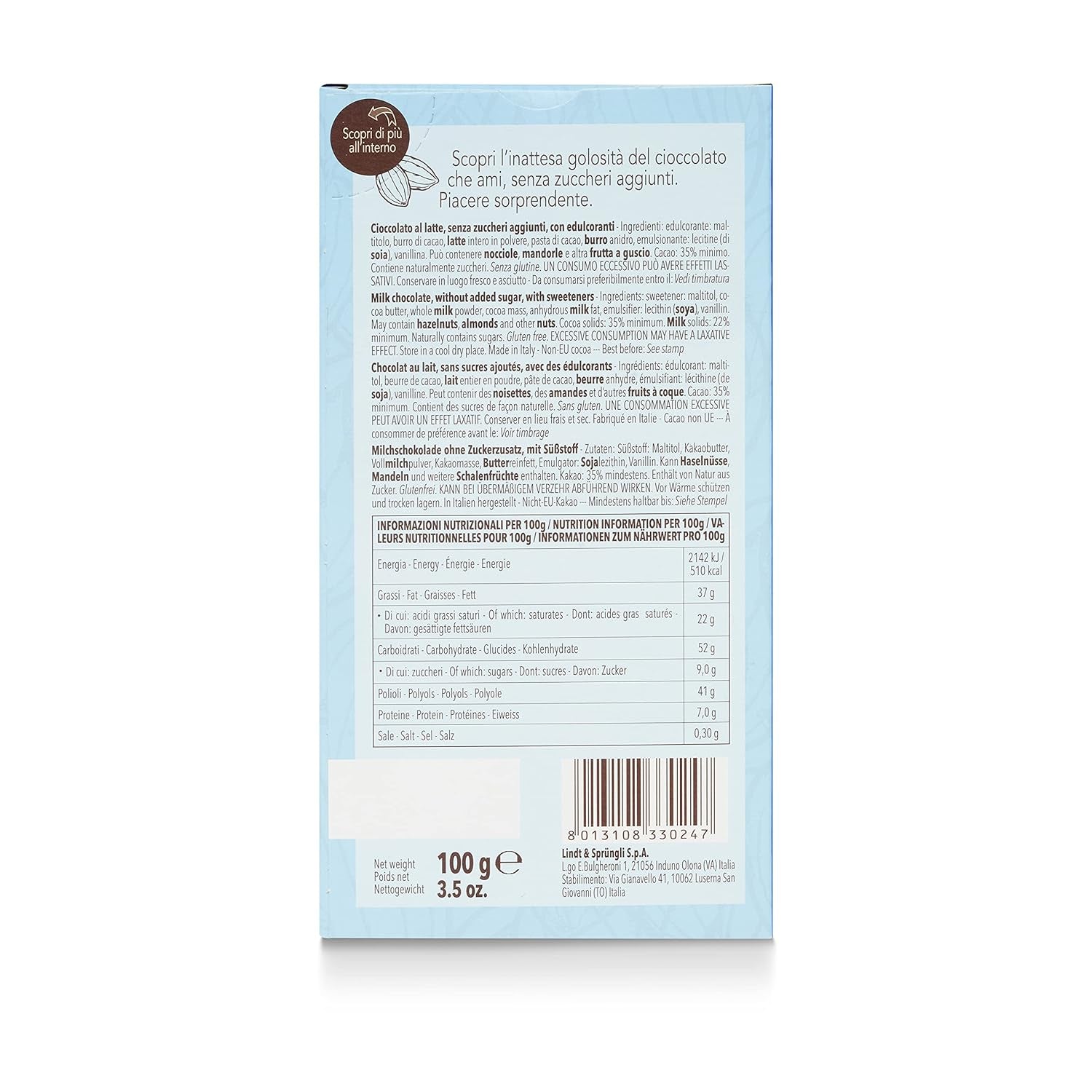Barrette al lattosio, senza zuccheri aggiunti, 100g