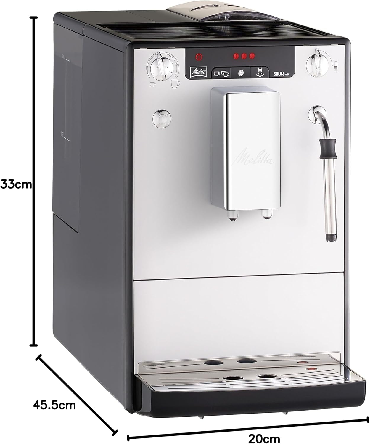 Melitta Solo & Milk - macchina da caffè slim completamente automatica con montalatte, macchina da caffè con serbatoio dell'acqua rimovibile, ad es. caffè o cappuccino, argento