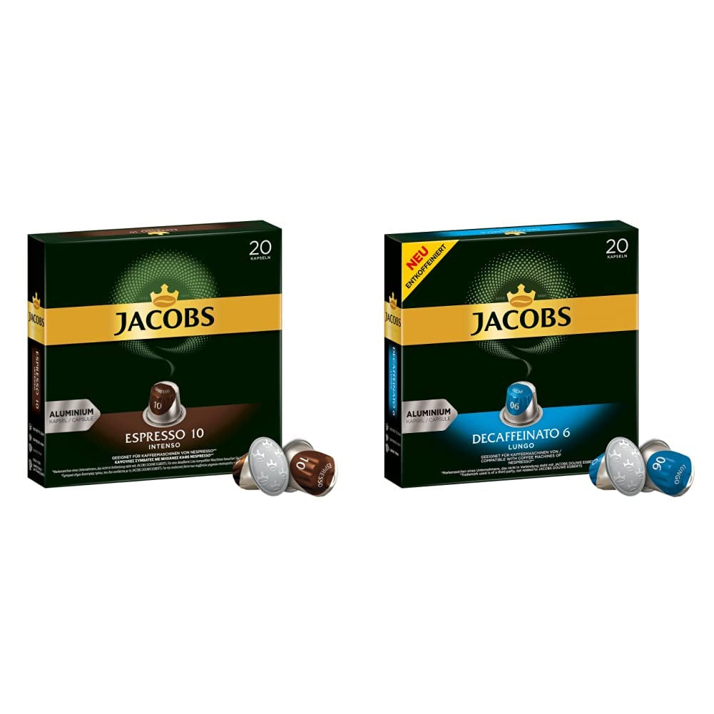 Kaffeekapseln Espresso Intenso, Intensität 10 von 12, 10 x 20 Getränke & Kaffeekapseln Lungo Decaffeinato- Intensität 6- 200 Nespresso compatibile Kapseln, 10er Pack, 10 x 20 Getränke