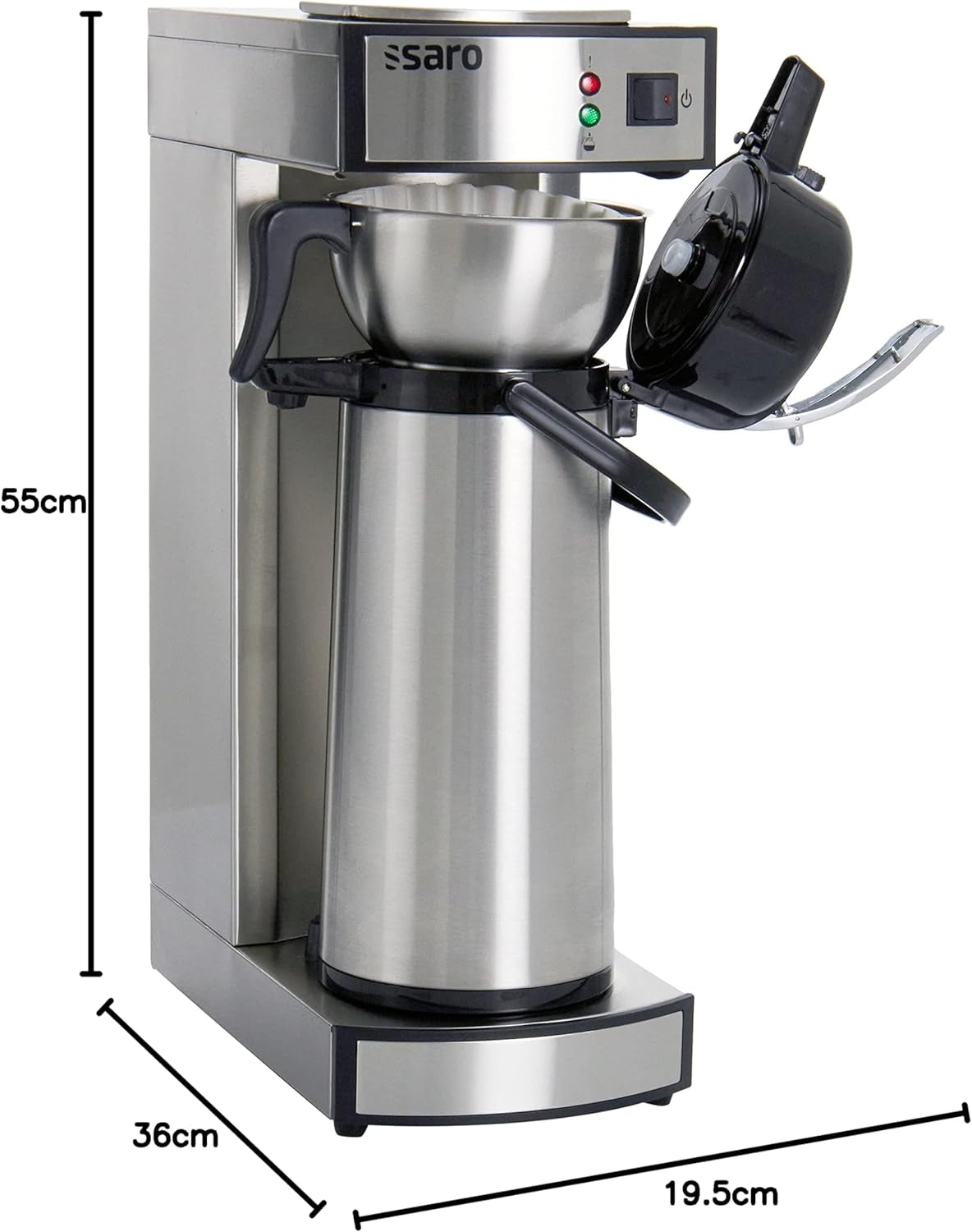 Macchina per caffè espresso Saro, inclusa caraffa con pompa isolata in acciaio inossidabile – 2,2 l – tempo di preparazione ca. 5–6 min – protezione durante il funzionamento senz'acqua – 2.069 kW – modello THERMO 24