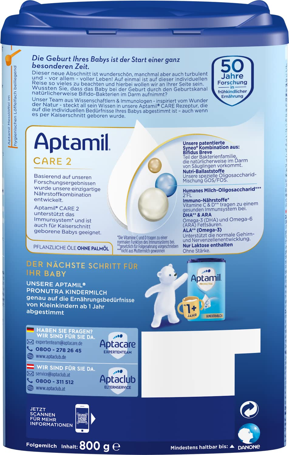 Aptamil Care 2 - Latte di proseguimento dopo 6 mesi, con Omega 3 e 6, DHA e ARA, senza olio di palma, alimenti per l'infanzia, latte in polvere, 1 x 800 g (confezione da 6)