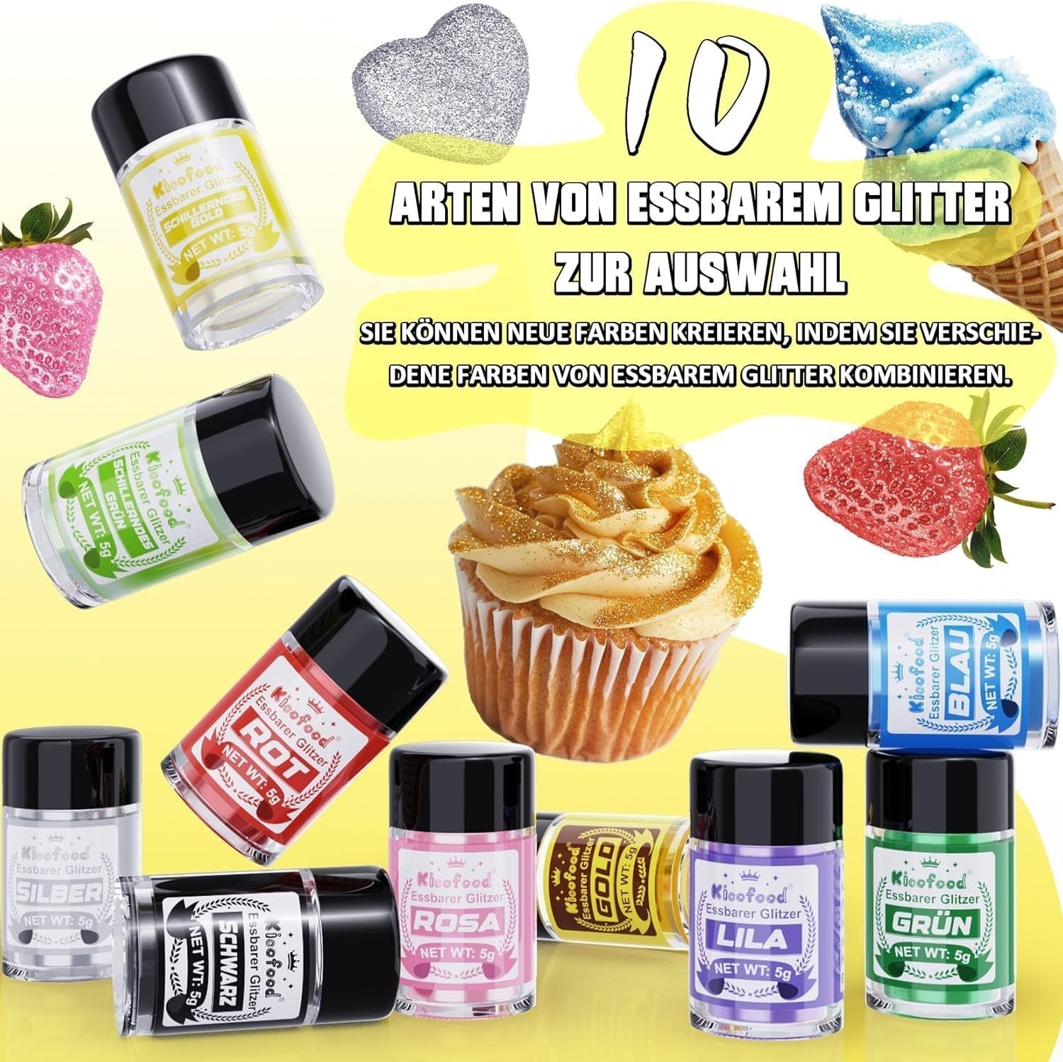 Kicofood, glitter commestibili, 5 grammi, vari colori Glitter Naty Shop