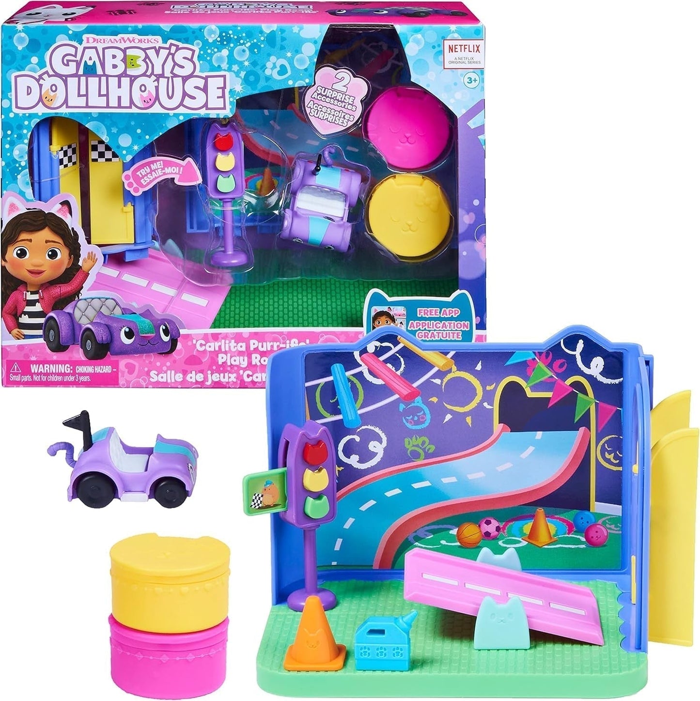 Camera Deluxe della Casa delle Bambole di Gabby, Sala Giochi Purr-Ific, Sala Giochi con Macchinina Carlita, 2 Mobili e 2 Scatole a Sorpresa con Accessori, Adatta a partire dai 3 Anni Naty Shop Dollhouses Multicolor
