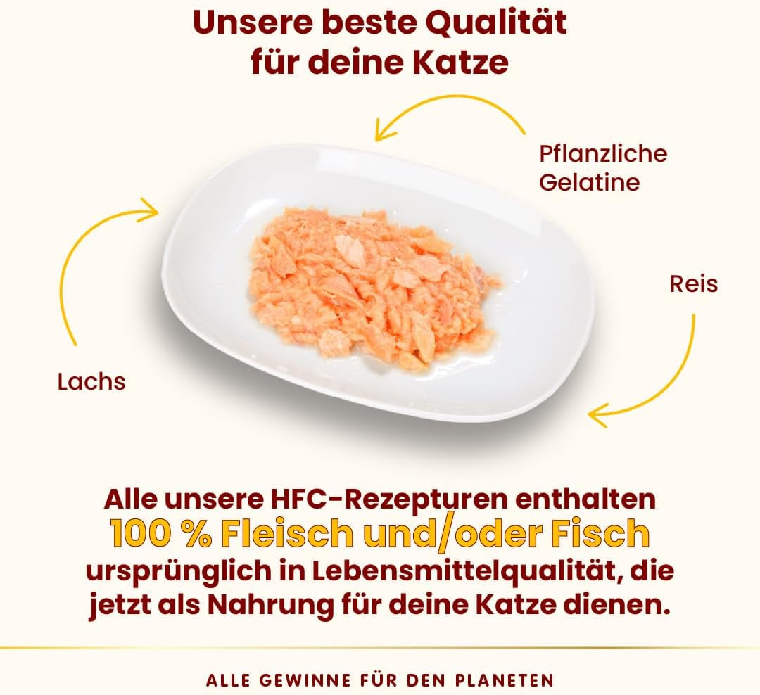 Almo Nature HFC Jelly - Nassfutter für ausgewachsene Katzen - Lachs - Human Grade, senza glutine e monoproteico - 6 x 70g