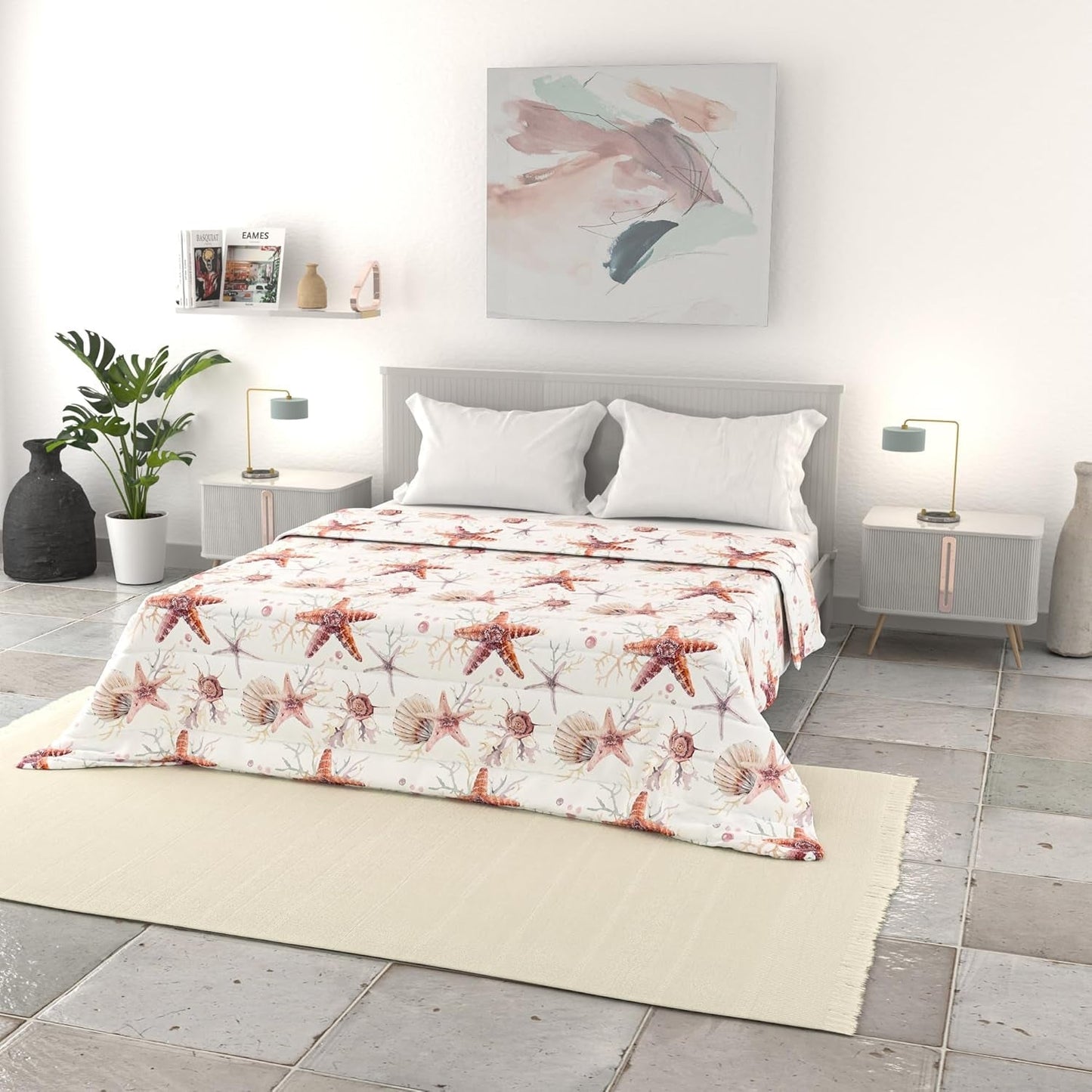 Biancheria da letto italiana trapunta basic estiva, microfibra stampata, 250X240Cm, Trapunte e Trapunte a cerchio Naty Shop Starfish 250X240Cm