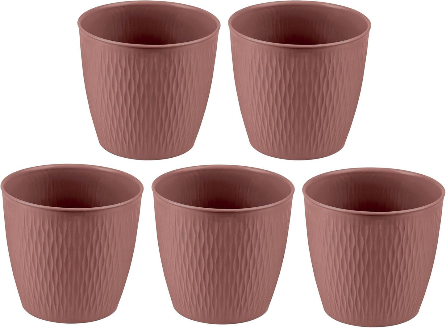 Set di 5 vasi marroni, diametro 16 cm - Vasi in plastica robusti - Fioriera decorativa con opzione di drenaggio - Vaso elegante per interni ed esterni