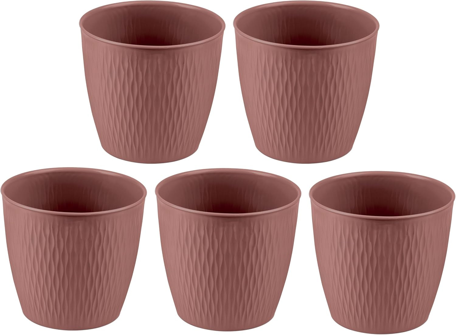 Set di 5 vasi marroni, diametro 16 cm - Vasi in plastica robusti - Fioriera decorativa con opzione di drenaggio - Vaso elegante per interni ed esterni