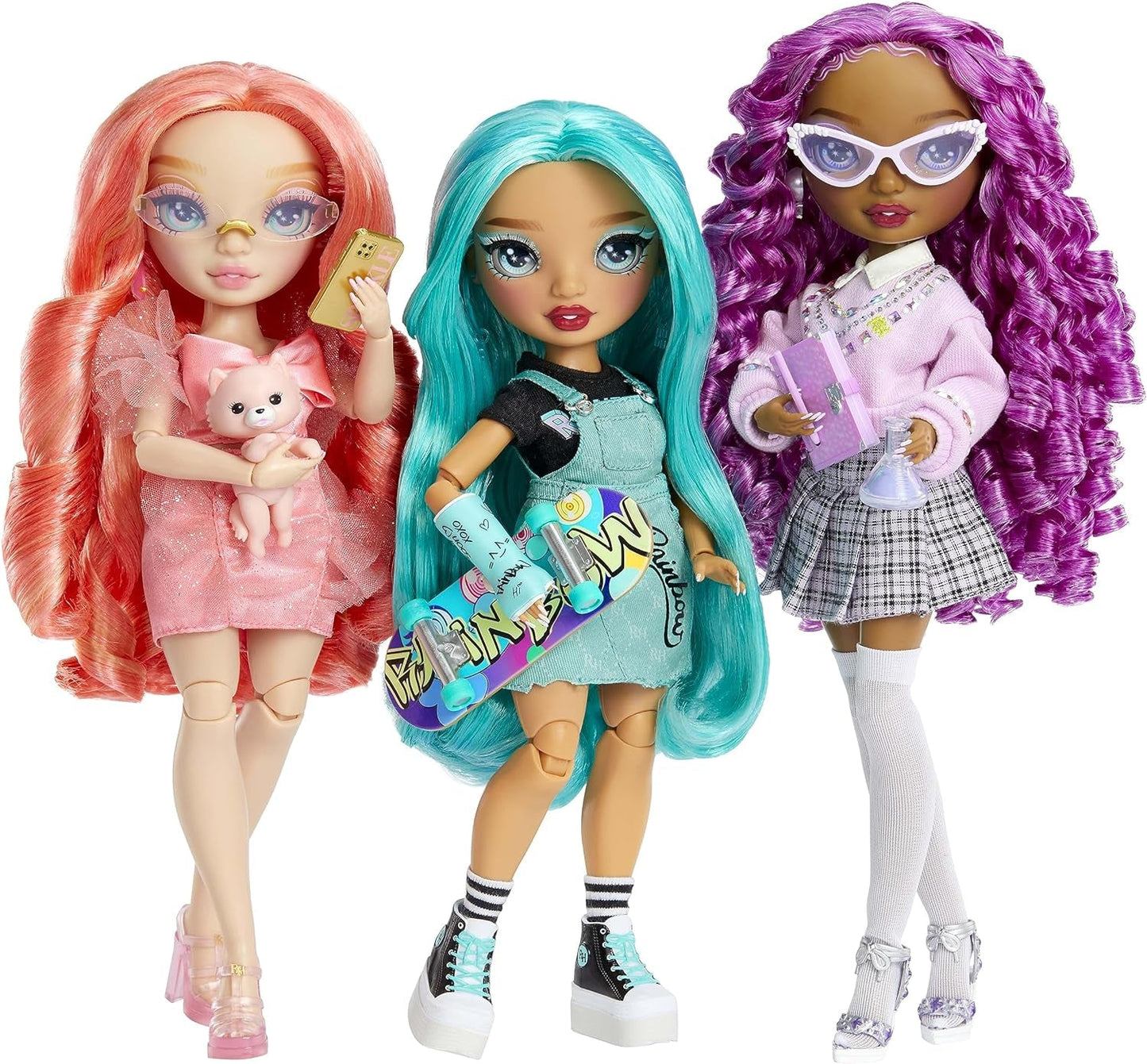 Bambola di Alta Moda Arcobaleno - Pinkly Paige - Bambola alla moda rosa con abito alla moda - con occhiali e oltre 10 accessori di gioco colorati - Ideale per bambini di 4-12 anni e collezionisti
