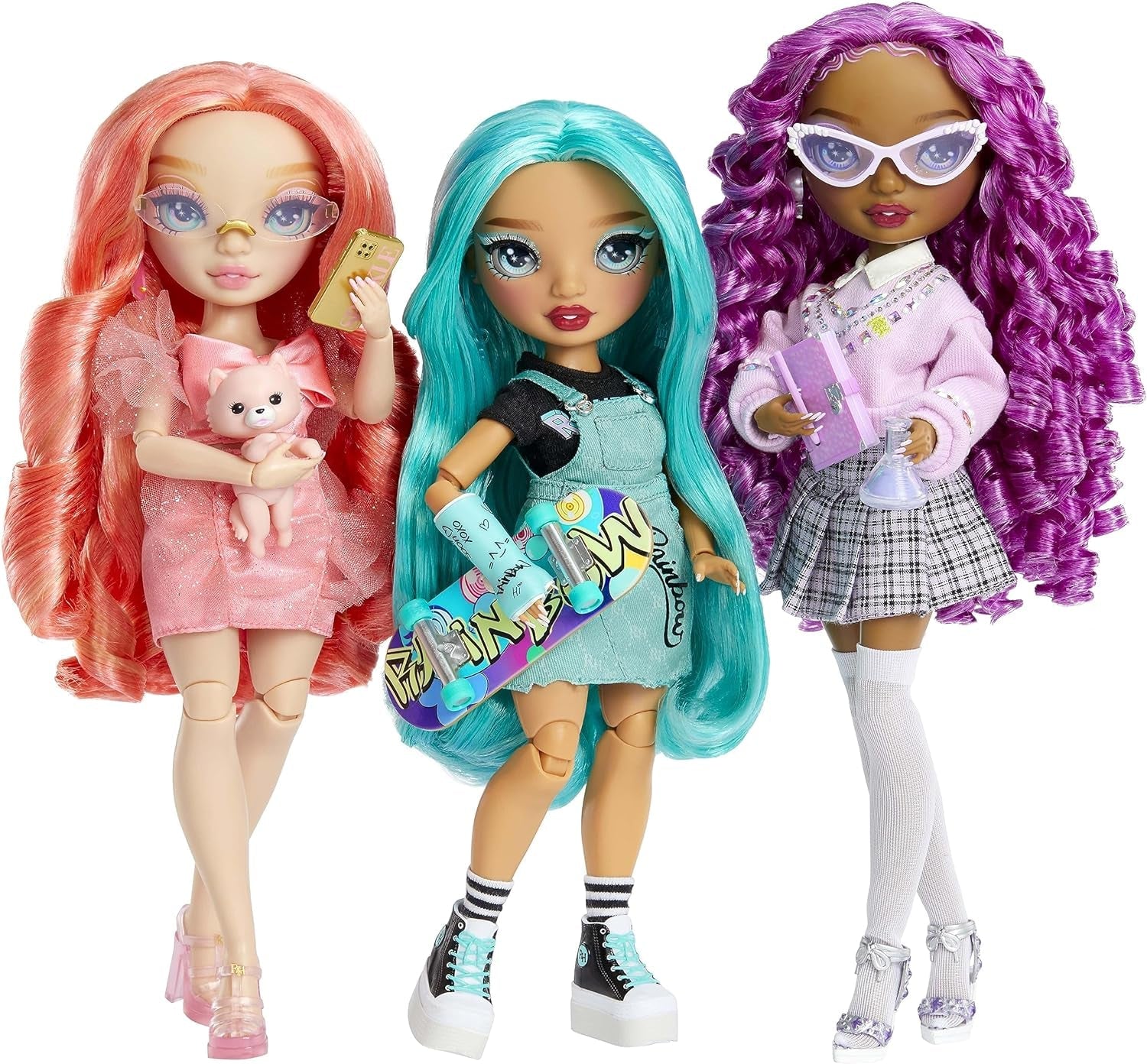 Bambola di Alta Moda Arcobaleno - Pinkly Paige - Bambola alla moda rosa con abito alla moda - con occhiali e oltre 10 accessori di gioco colorati - Ideale per bambini di 4-12 anni e collezionisti