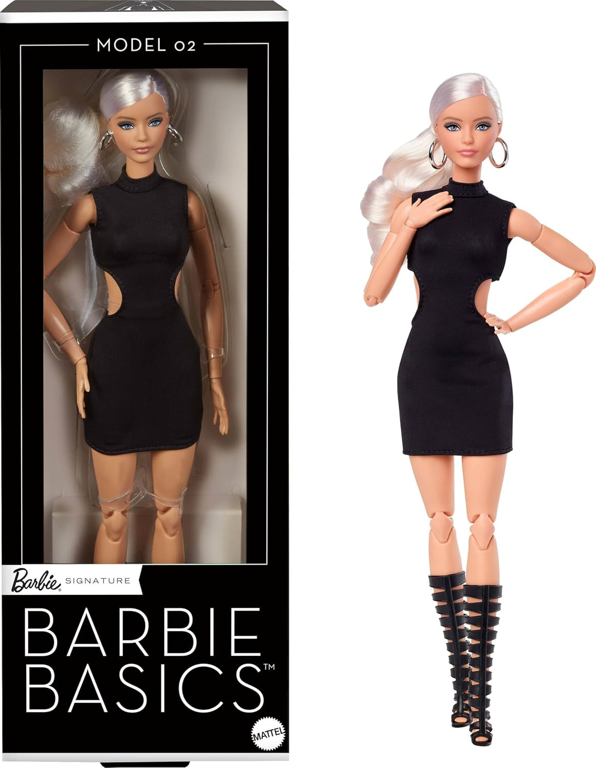 Barbie Basics Model 2 bambola da collezione con capelli biondi, miniabito nero e stivali da gladiatore, vestibilità universale, corpo mobile e testa intercambiabile, JBH71 Naty Shop Dolls Titolo predefinito