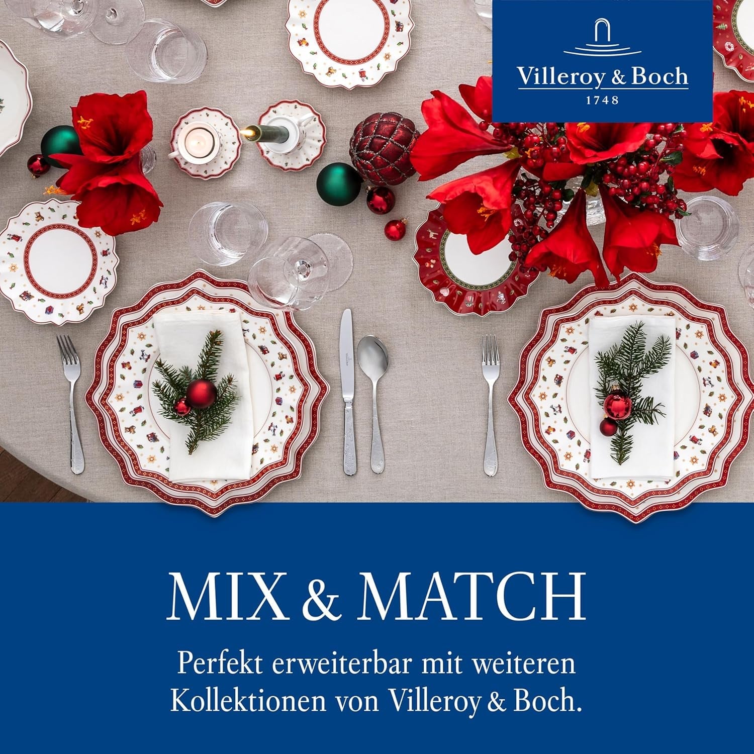 Villeroy & Boch - Toy's Delight Set Colazione per 2, Design Locomotiva, 6 Pezzi, Colorato, Natale, Servizio Piatti con Piatti, Tazze e Scodelle per la Colazione, Stoviglie Natalizia, Porcellana Premium