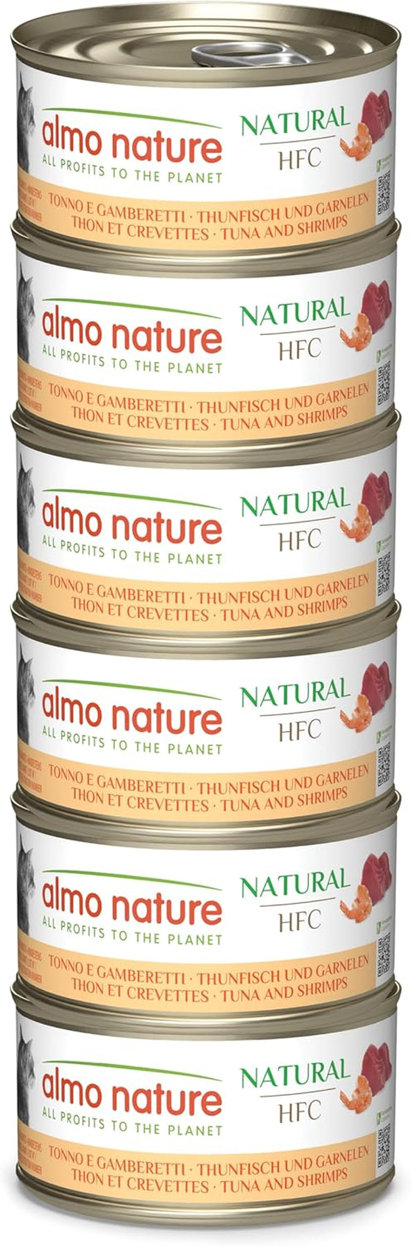 Almo Nature HFC Natural - Alimento umido per gatti adulti - Tonno e gamberetti - Qualità Human, Senza glutine - 6 x 70g