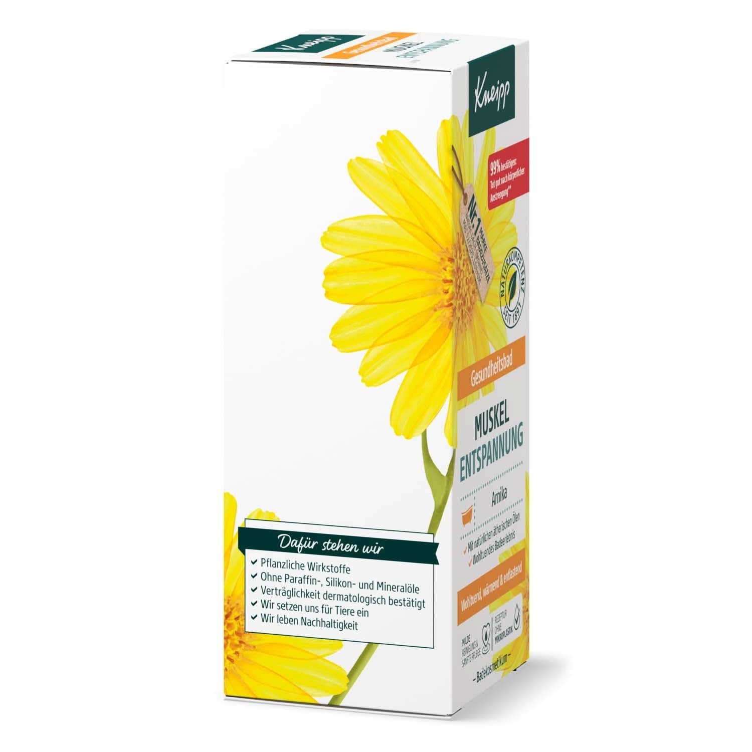 Bagno Kneipp, Rilassamento muscolare, Olio da bagno con estratto di arnica e oli essenziali delle specie Cabreuva, Rosmarino e Pinus, rivitalizza e cura dopo lo sforzo fisico, 100 ml Naty Shop