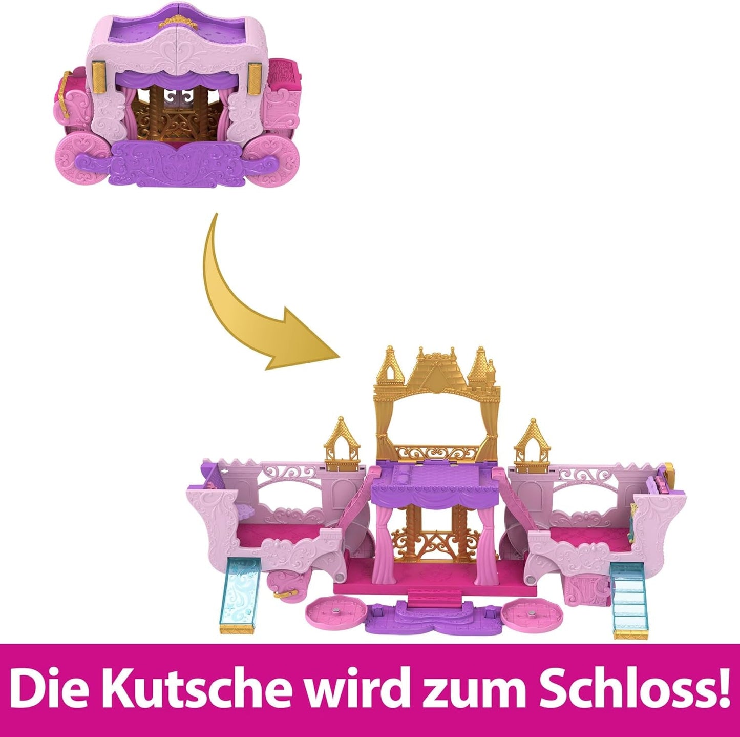 Mattel Disney Princess Playset trasformabile dalla carrozza al castello con la piccola bambola Aurora, 3 livelli, 6 aree gioco, 4 personaggi, mobili e accessori HWX17 Naty Shop Dolls