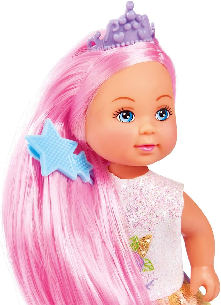 Simba Evi Love Rainbow Princess / Puppe come Regenbogenprinzessin mit Langen Haaren / 4 Haarclips and Bürste / 12cm / Für Kinder ab 3 Jahren, 105733505