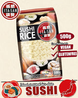 ITA-SAN Riso Sushi, Grana Tonda, Alta Qualità, Varietà Pura al 100%, Preparazione Facile e Veloce, Vegano, Halal, Senza Glutine (1 x 500g)