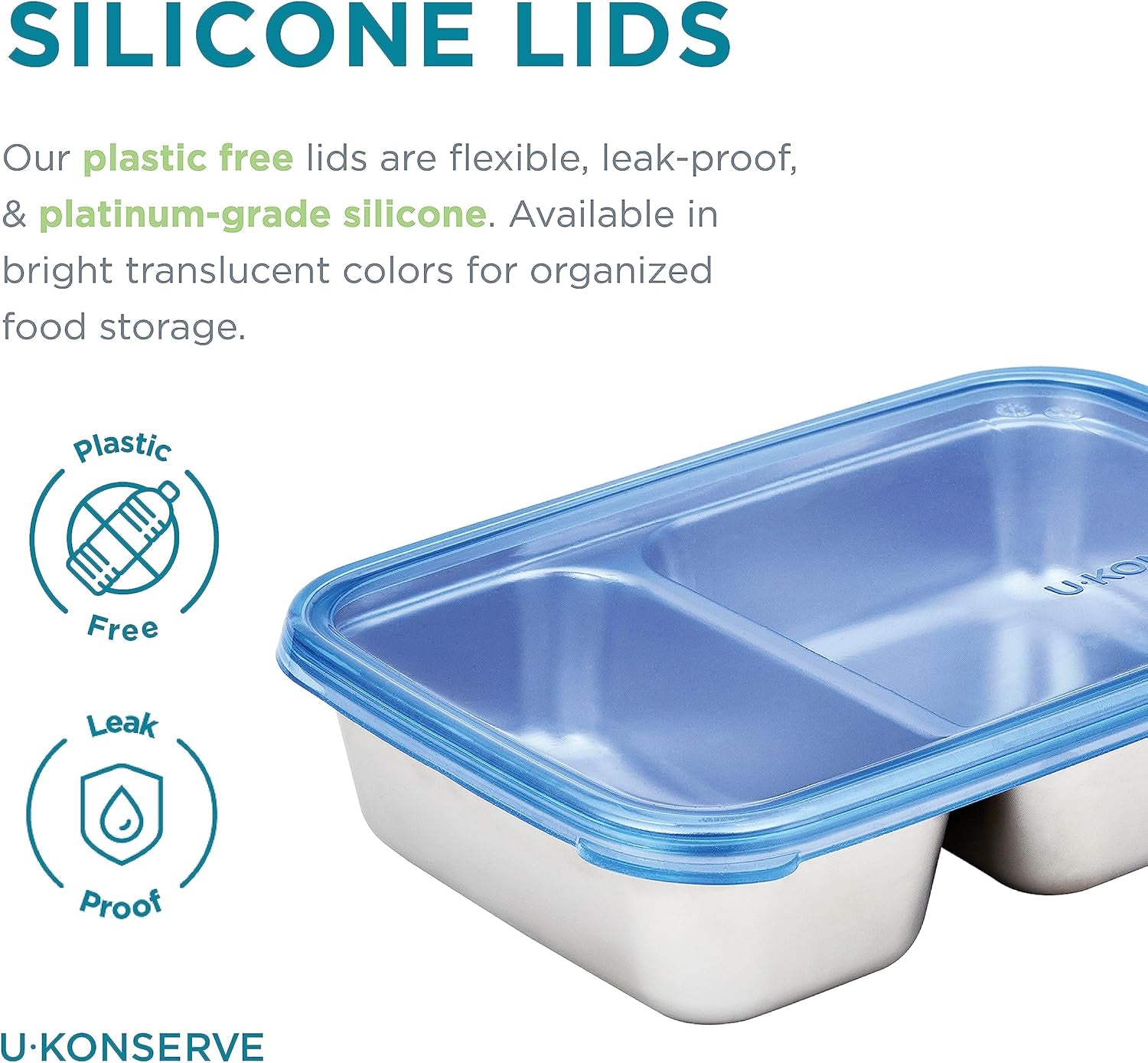 U Konserve - Contenitore per Alimenti Rettangolare Diviso in Acciaio Inossidabile con Coperchio in Silicone - Island Teal - Scatole per Alimenti da 825ml/28oz Naty Shop