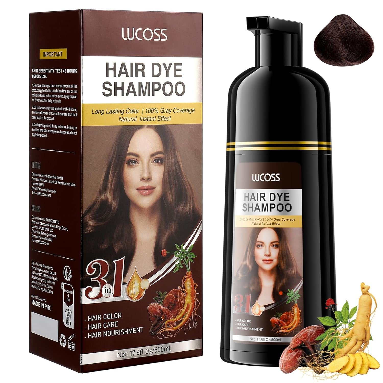 Shampoo Istantaneo per Capelli Neri, Shampoo Tinta Naturale per Capelli, Copertura dei Capelli Grigi al 100% - Facile e Veloce, Tinta Semi Permanente per Capelli Neri, Shampoo Tinta per Capelli per Uomo e Donna Naty Shop Hair Colour Castano Scuro
