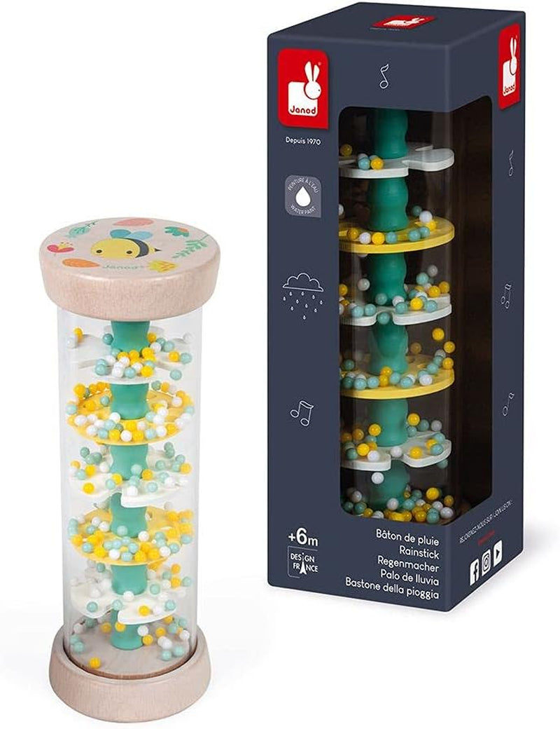 Janod - Rainmaker in legno - Collezione Pure - Giocattolo per neonati e bambini piccoli - Sviluppo delle capacità motorie fini Stimolazione visiva e acustica - Colore a base d'acqua - A partire da 6 mesi, J05193 Giocattoli Bebe Naty Shop Titolo predefinito