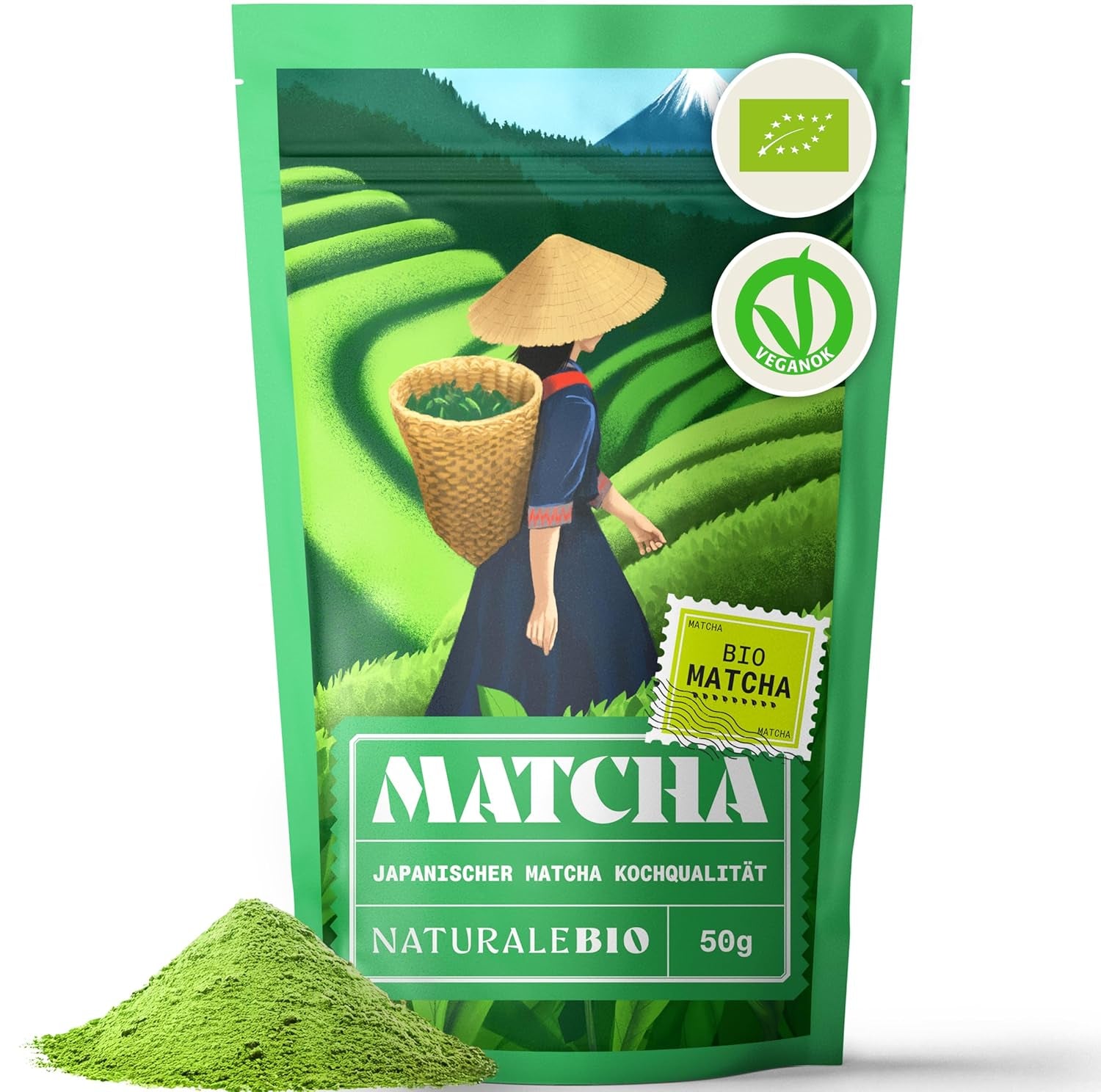 Naturalebio BIO Tè verde in polvere 100 g. Per cucinare e cuocere al forno. Matcha originale giapponese. Tè verde dal Giappone, vegano, senza glutine e non OGM. Prodotto biologico naturale.