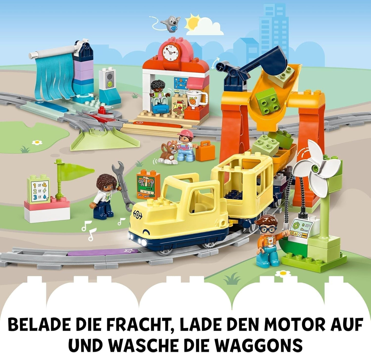 LEGO DUPLO Town Ferrovia interattiva grande, Giocattolo da costruzione per bambini dai 3 anni, Locomotiva Push & Go con luci e suoni, Parti di binari, Giocattolo educativo per bambini in età prescolare 10428 Set da costruzione Beuche den LEGO-Store