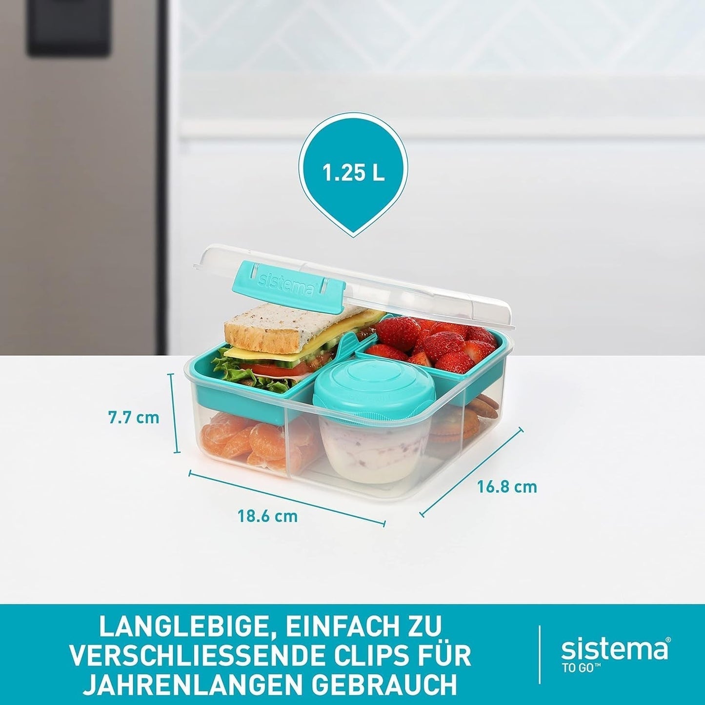 Sistema portapranzo Bento Box TO GO con scomparti | Lunch box da 1,25 L con contenitore yogurt/frutta | per bambini e adulti l | Minty Teal senza BPA [21685-8T], scatole per alimenti Naty Shop verde menta