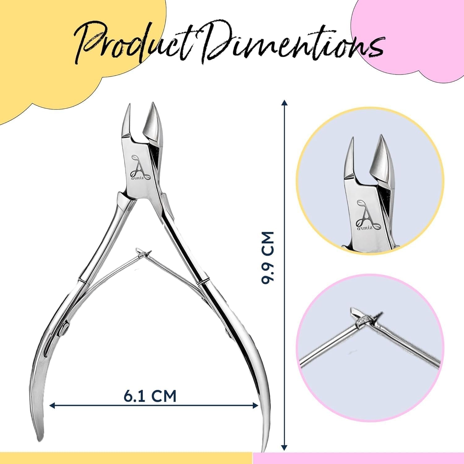 ARMIZ Set di 4 pinze e spingi cuticole, set di strumenti professionali per la rimozione delle cuticole, pinze multiuso per manicure e pedicure in acciaio inossidabile