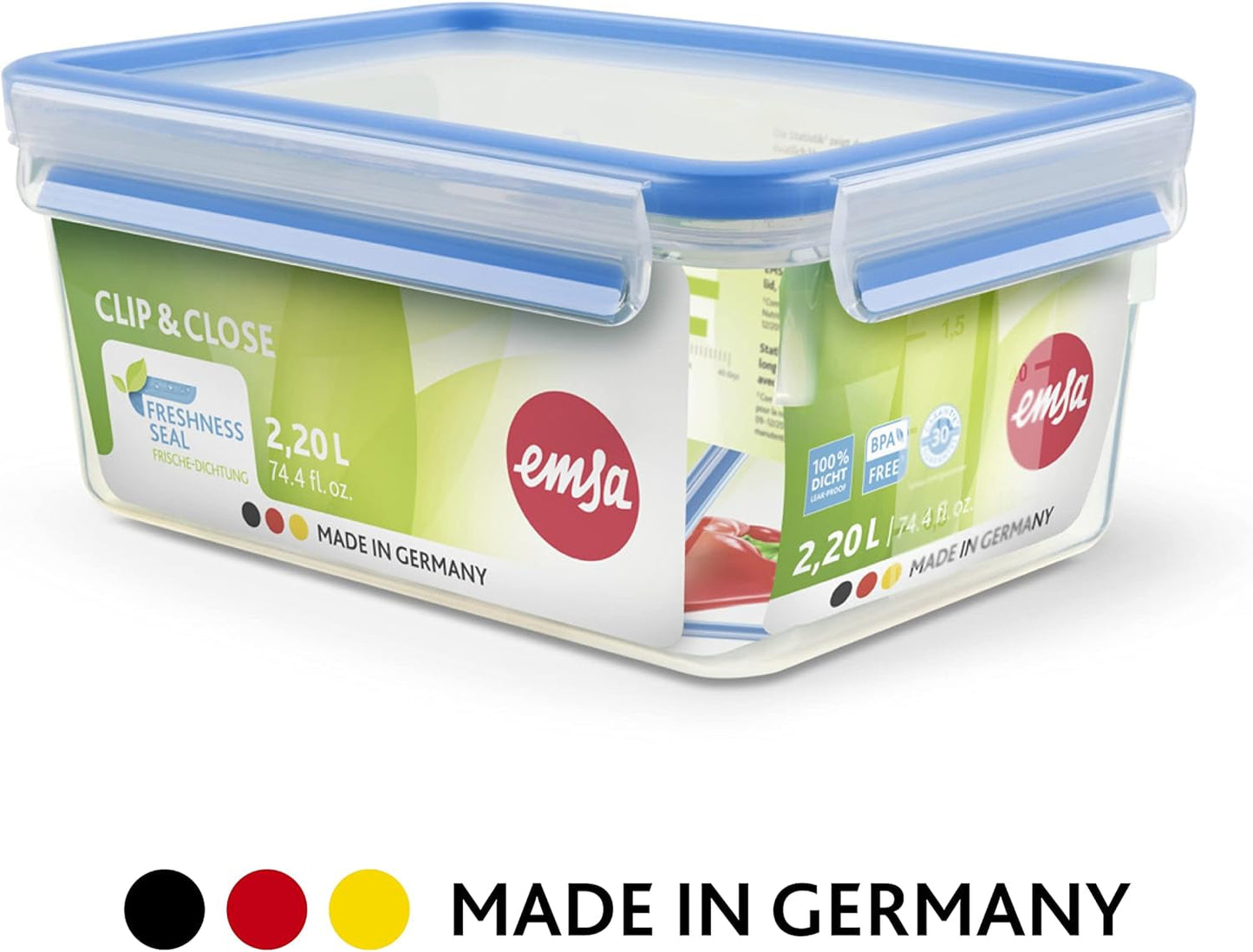 Emsa 515585 Clip per alimenti e chiusura | Set da 3 pezzi | plastica | trasparente/verde | Contenitori per alimenti Naty Shop da 0,55 / 1 / 2,2 litri