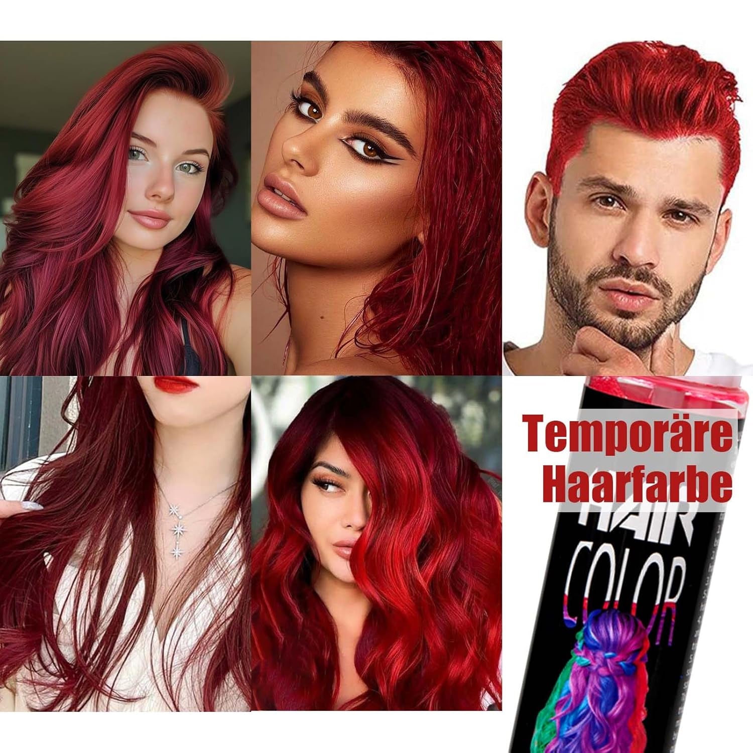 Colore spray per capelli, Tintura per capelli spray rossa temporanea, Tintura per capelli rossa colorata, Tintura per capelli lavabile, Spray per colore rosso vivo, Tintura per capelli istantanea, Tintura per capelli di Carnevale, Halloween, Cosplay, Tintura per capelli per feste Naty Shop