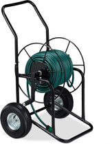 Carrello portatubo Relaxdays, avvolgitubo mobile, attacco 1/2" e 3/4", tubo fino a 80 m, 2 ruote, metallo, nero