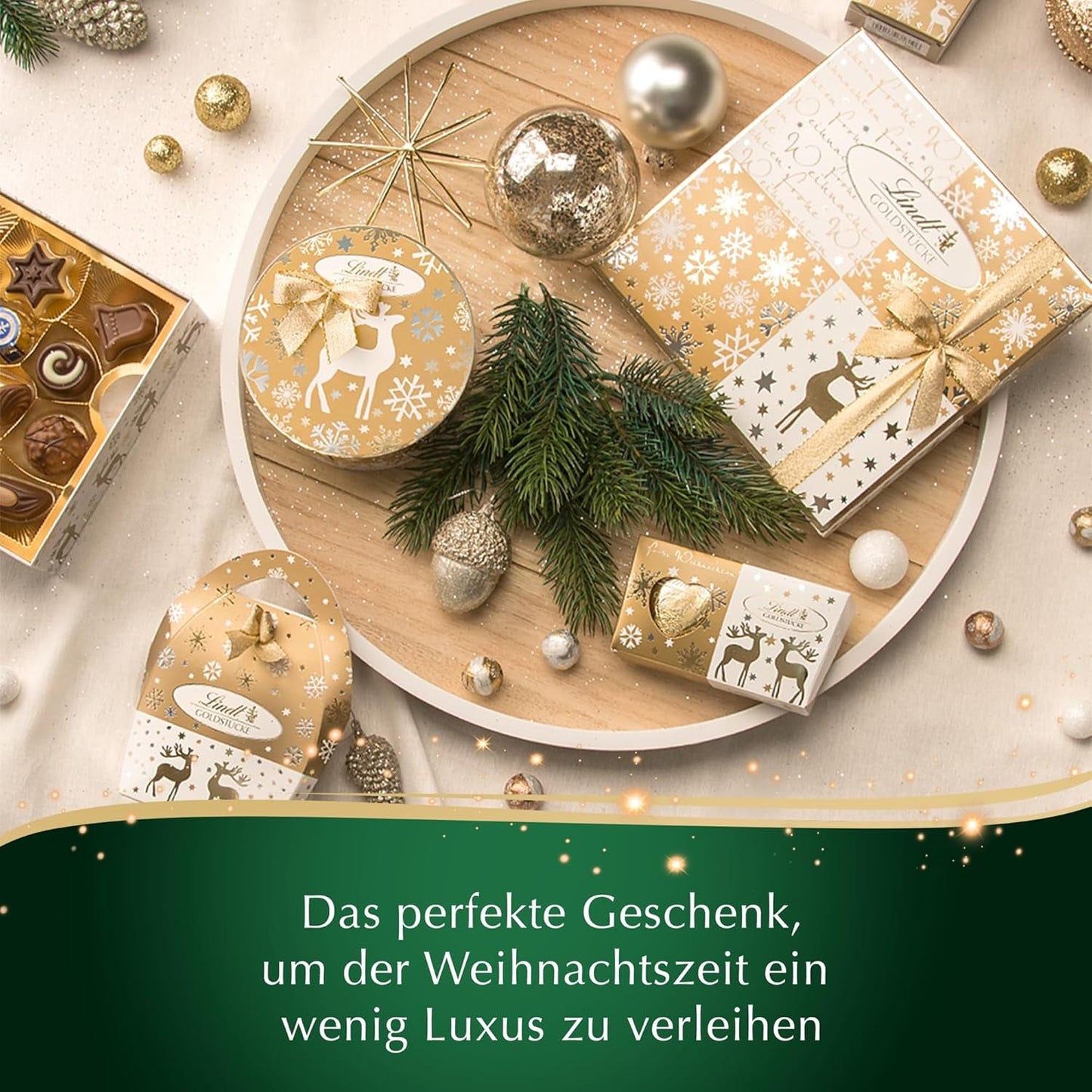 Cioccolata Lindt | Scatola di praline in pezzi d'oro | 180 g| 18 praline in 10 assortimenti come pregiato assortimento di praline, alcune con alcol | Confezione regalo premium con praline natalizie