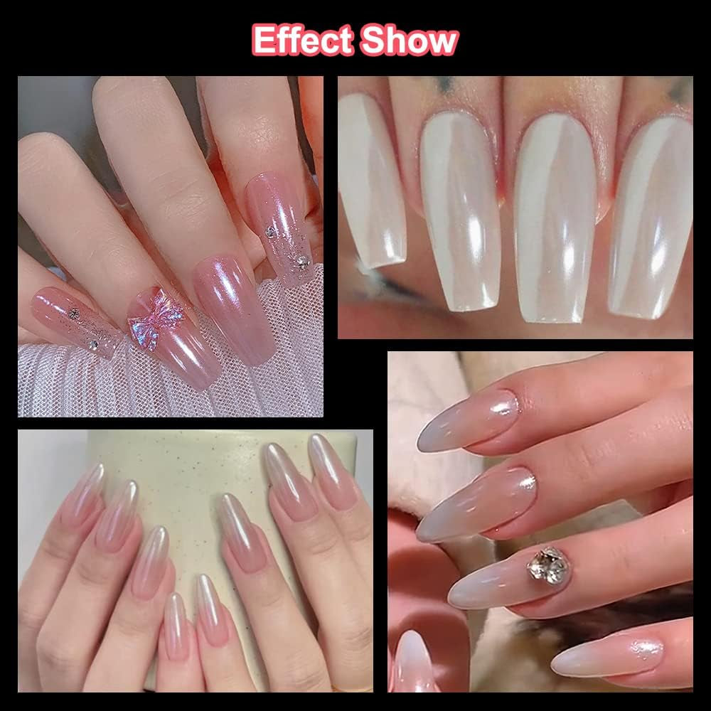 2 Schachteln Weiße Perle Chrom Nagelpuder - Trasparente Aurora Ice Shimmer Chrome Pigment Pulver Für Nägel, Glazed Donut Glitzerpuder Nails Spiegeleffekt-Glitter Nagelkunst-Pulver Für Diy-Salon