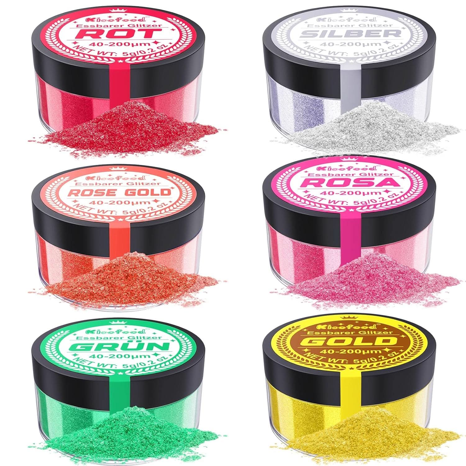 Glitter commestibili, set di 6 tonalità, 5 grammi Glitter Naty Shop