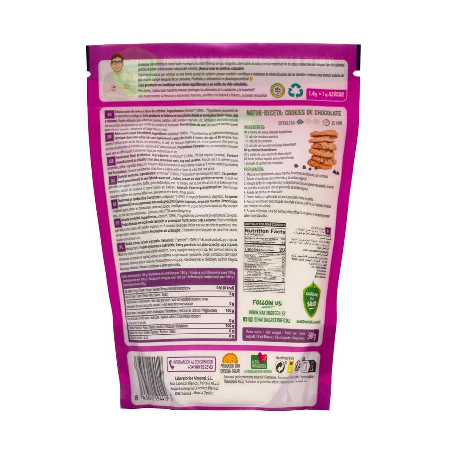 Bio Eritritolo, Dolcificante Naturale, Biologico, Basso Indice Glicemico, 500 grammi Dolcificanti Naty Shop