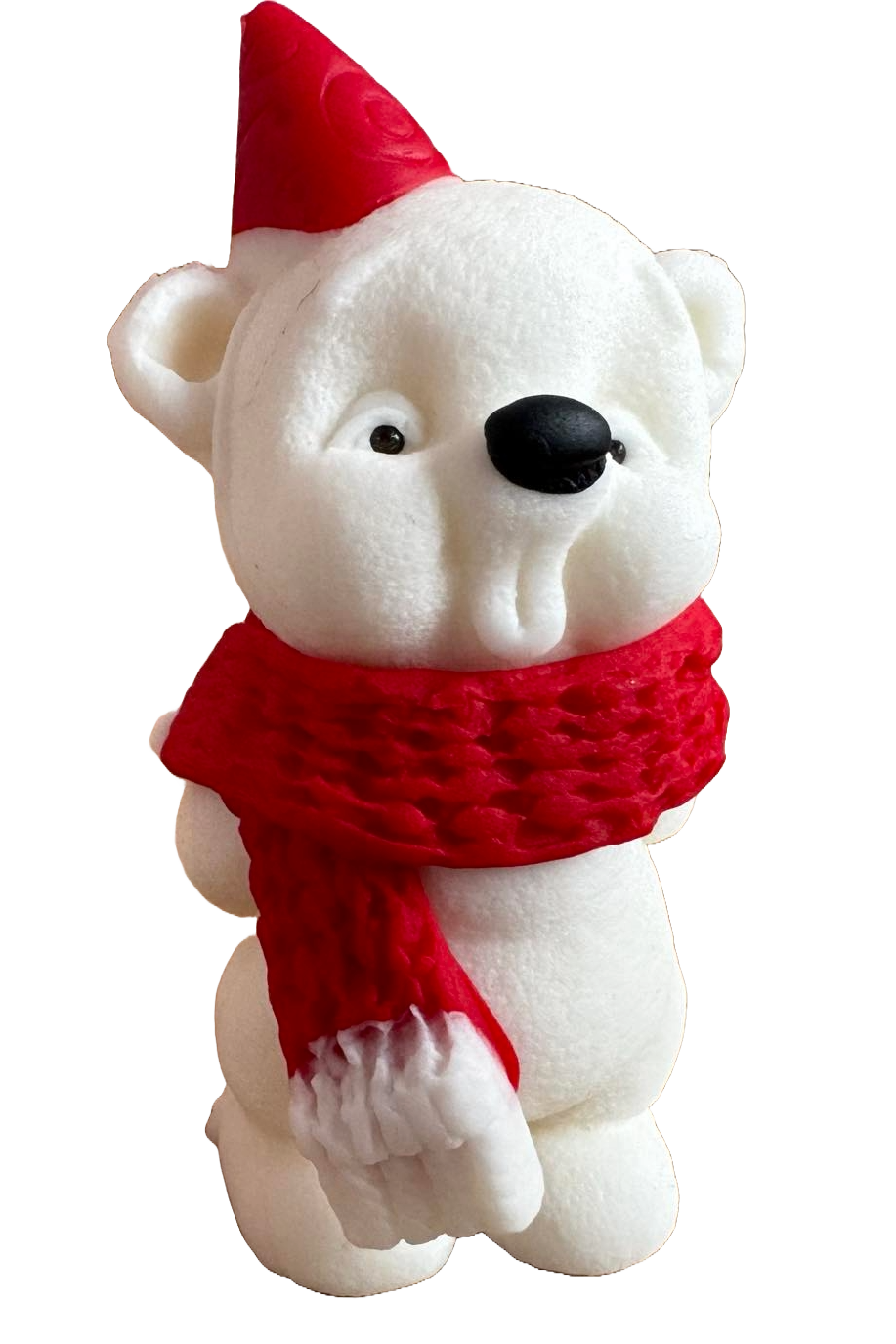 Decorazione commestibile in pasta di zucchero, orsetto con cappello e sciarpa rossa. Decorazioni in pasta di zucchero Naty Shop