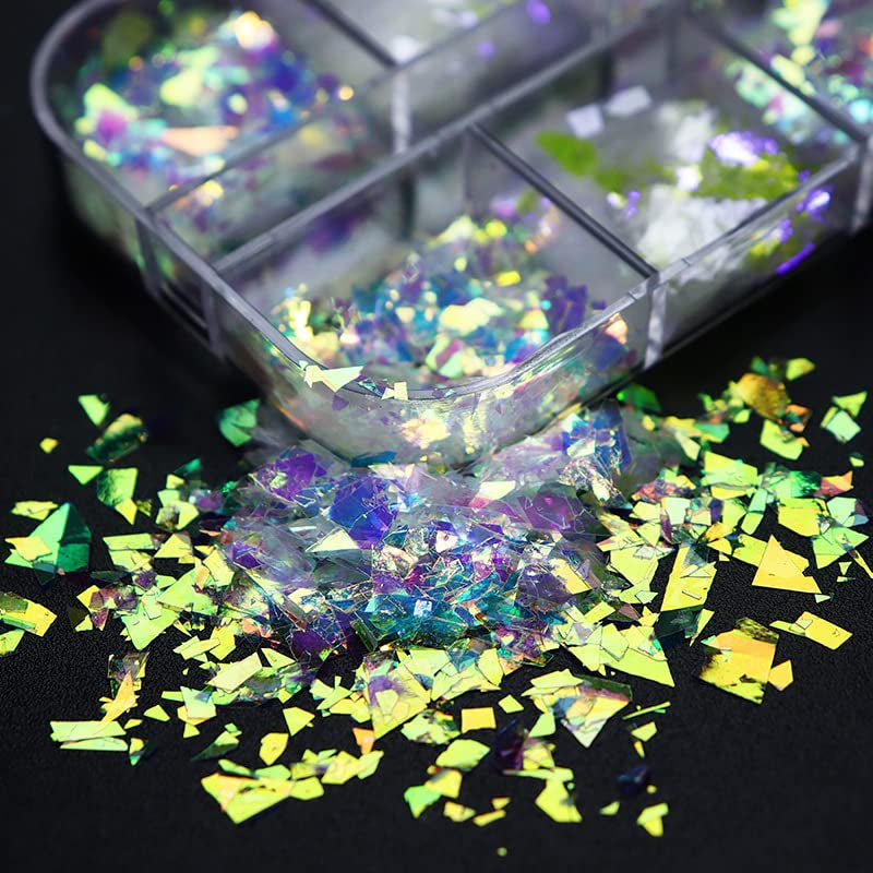 JMEOWIO Glitter per unghie 12 griglie Sirena Decorazione per unghie Accessori per unghie Design per unghie