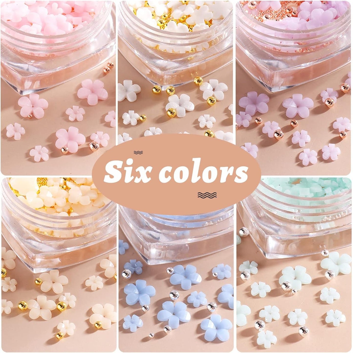 6 scatole di ciondoli di creazione di fiori 3D, decorazioni di fiori in acrilico con strass in oro e decorazioni in argento, pietre preziose, gioielli per ragazze, donne, design fai da te, decorazioni per bastoncini...