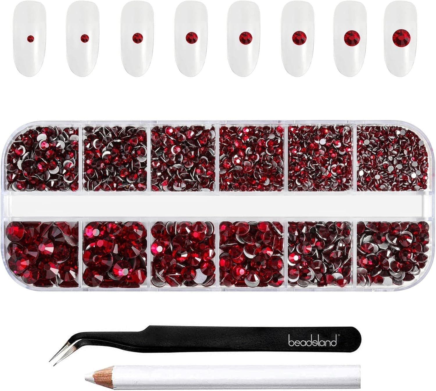 Beadsland 2500 pezzi di vetro per nail art strasssteine ​​​​Kristall Flatback Edelsteine ​​​​Runde, ​​für Handwerk Gemischt 8 Größen SS4 ~ SS30 con picking Pinzette e Stift (Kristall Weiss)