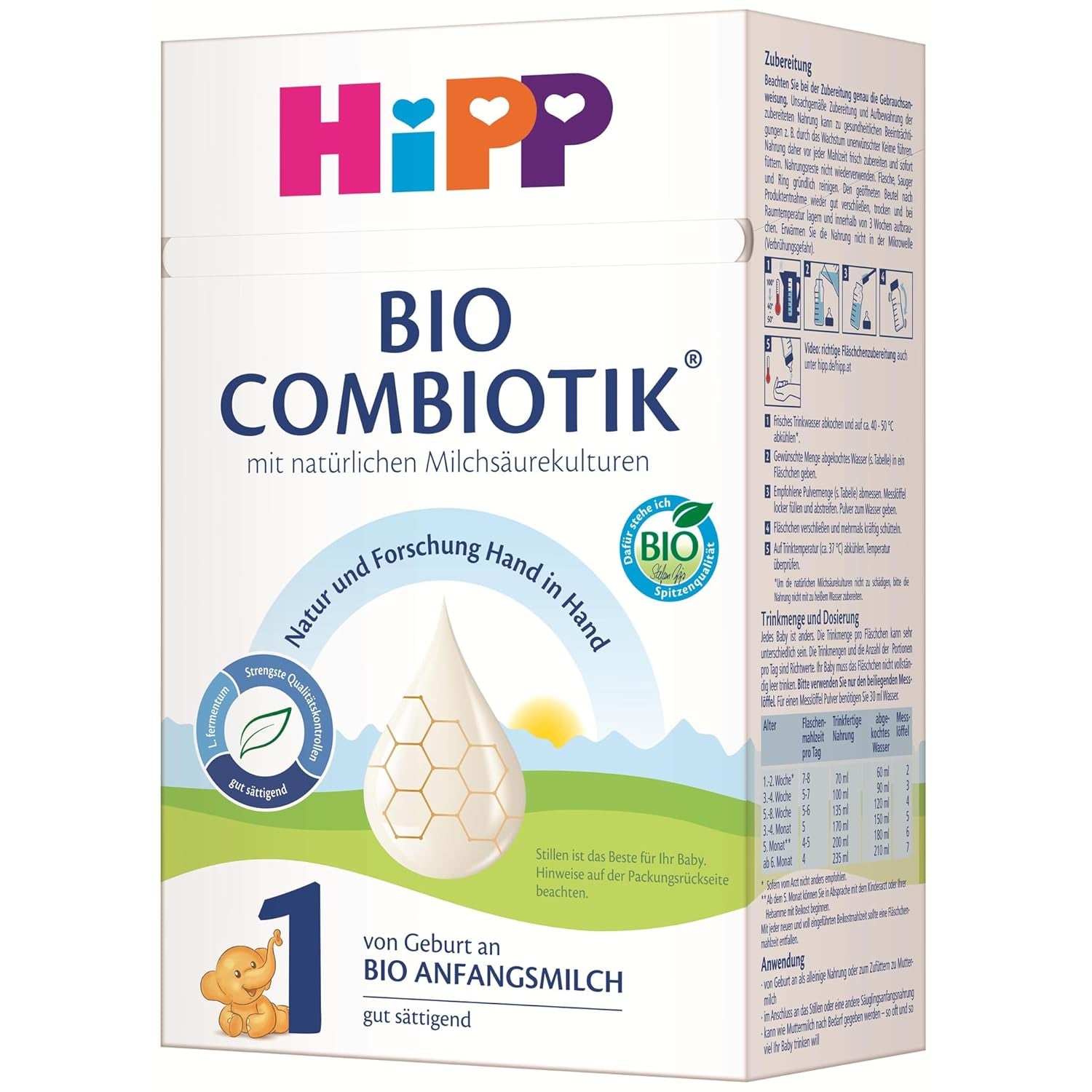 HiPP 1 Organic Combiotik (4 x 600g), latte in polvere per lattanti fin dalla nascita, con colture naturali di acido lattico e amido organico facile da trattare, della migliore qualità biologica