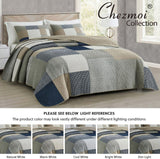 Collezione Chezmoi Addy Set trapunta patchwork Cotone prelavato Leggero Reversibile Per tutte le stagioni Oversize 3 pezzi Blu marino Bianco Grigio Talpa Trapunte e trapunte scozzesi Naty Shop
